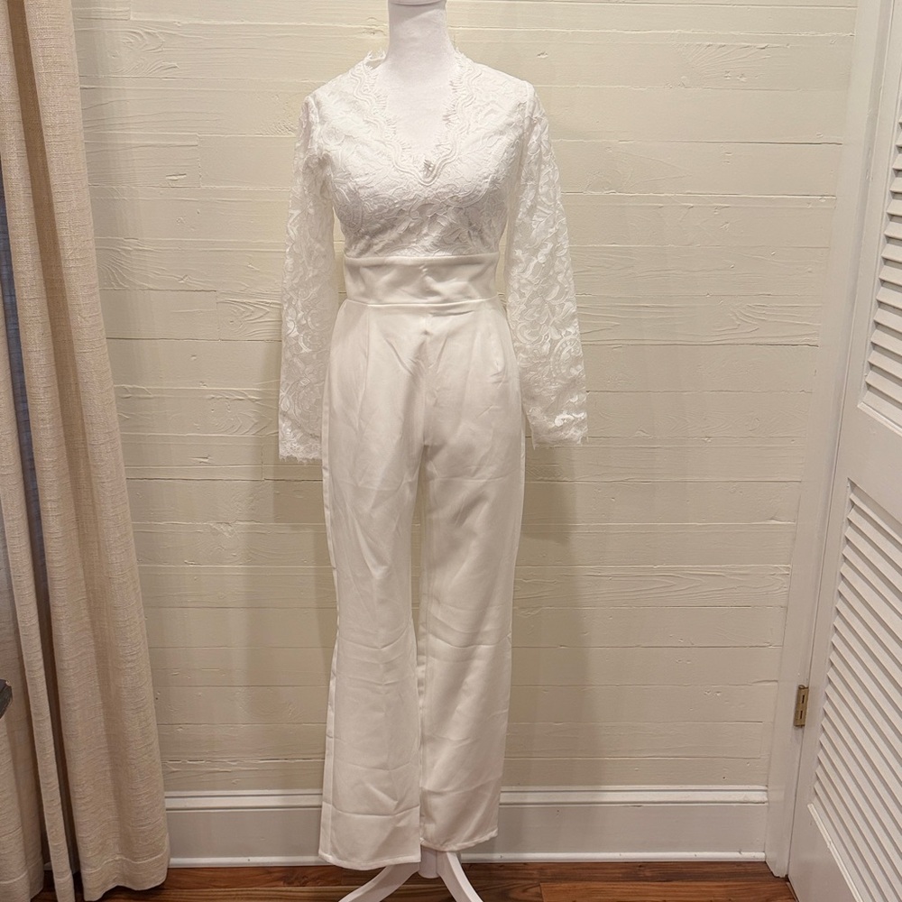 Lulu's Ivory Lace Long Sleeve Jumpsuit Bridal Wedding